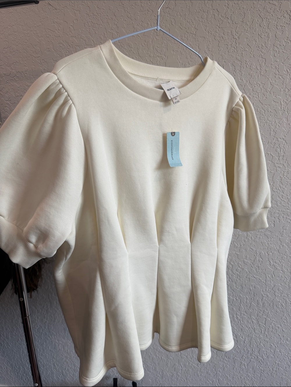 aerie Ivory Puff-Sleeve Sweatshirt Top